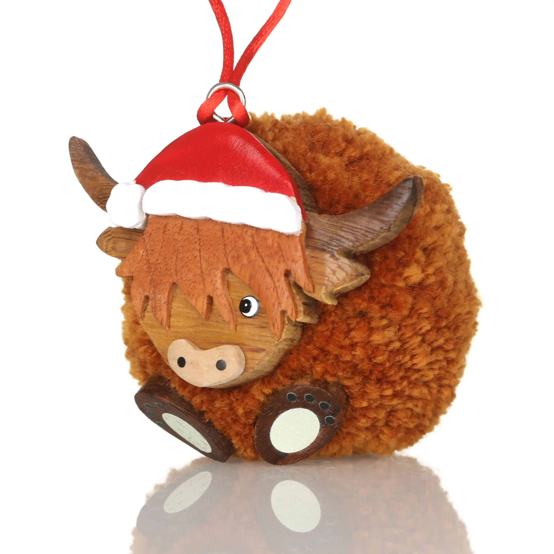Highland Cow Weihnachtskugel aus Wolle und Holz – handgefertigt in Schottland Highland Cow Weihnachtskugel aus Wolle und Holz – handgefertigt in Schottland