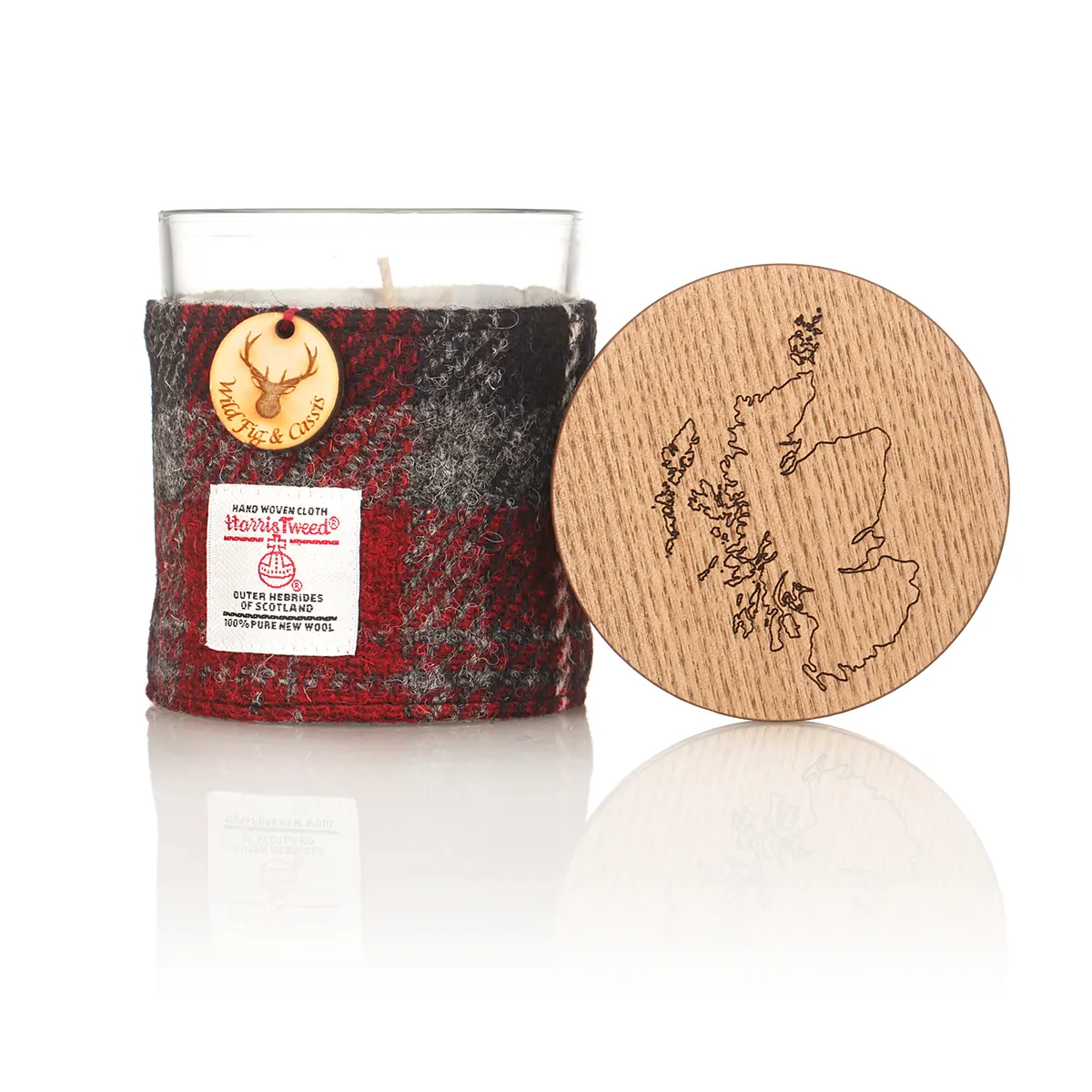 Wild Fig & Cassis - Duftkerze im Glas mit Harris Tweed Hülle & Scotland Holzdeckel