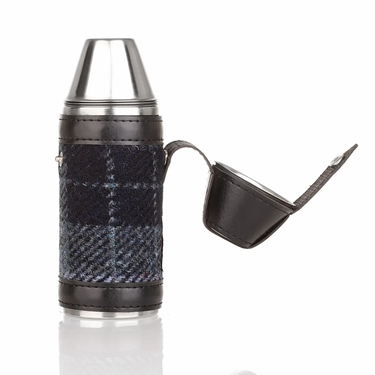 hunting-flask-jagd-flasche-edelstahl-harris-tweed-schottland-tartan-029p84A5phx1aTMB Harris Tweed Hunting Flask / Campingflasche in Grey and Black Tartan