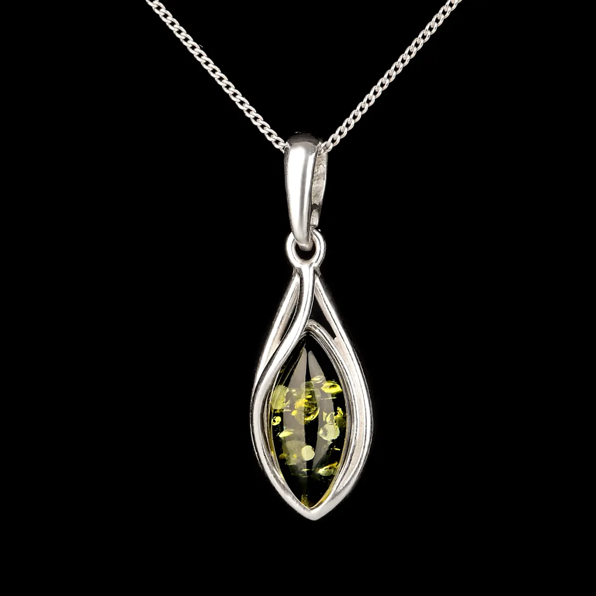 Green Amber Drop - Irischer Anhänger aus grünem Bernstein & Sterling Silber