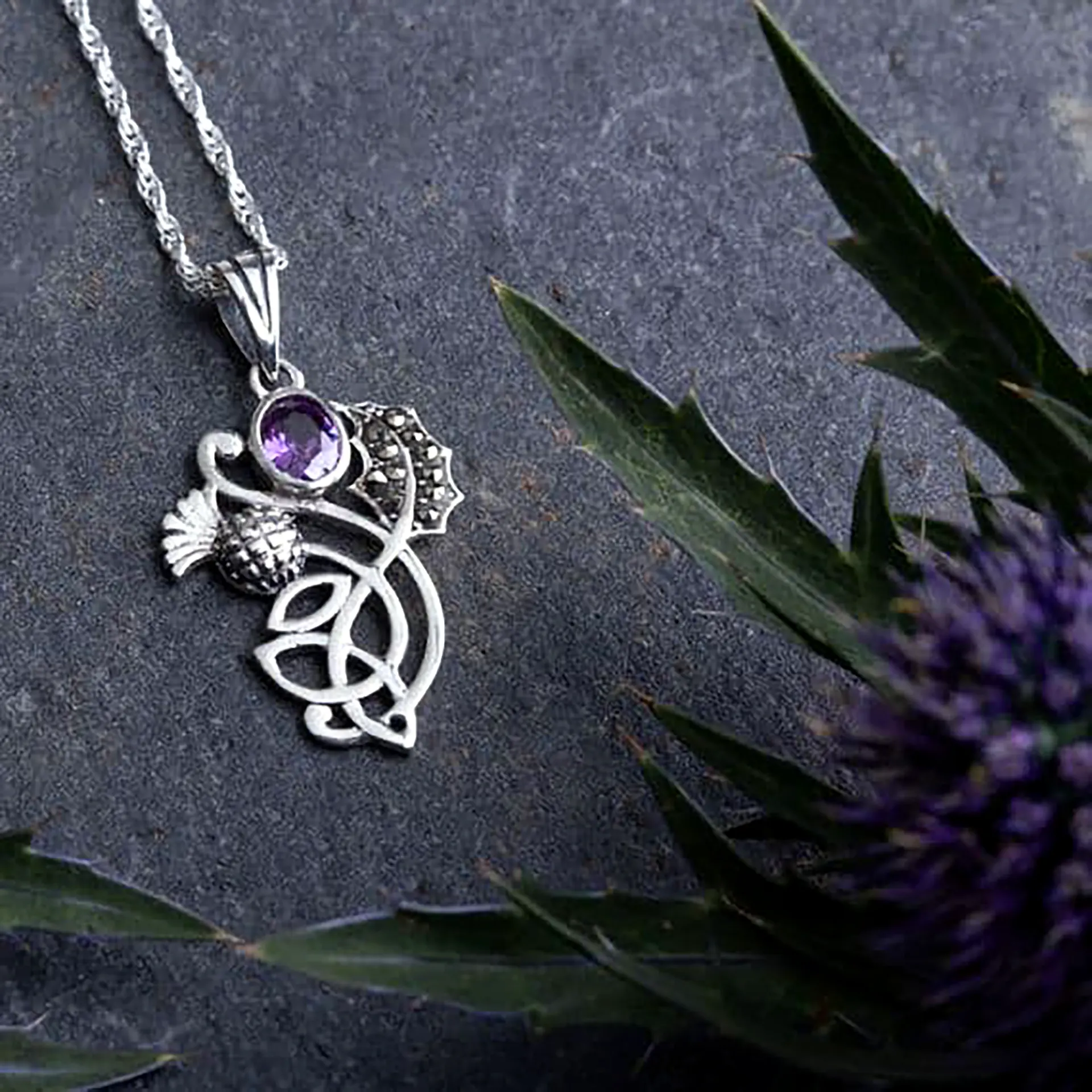 Schottische Distel Kette aus Sterlingsilber – handgefertigt in Schottland