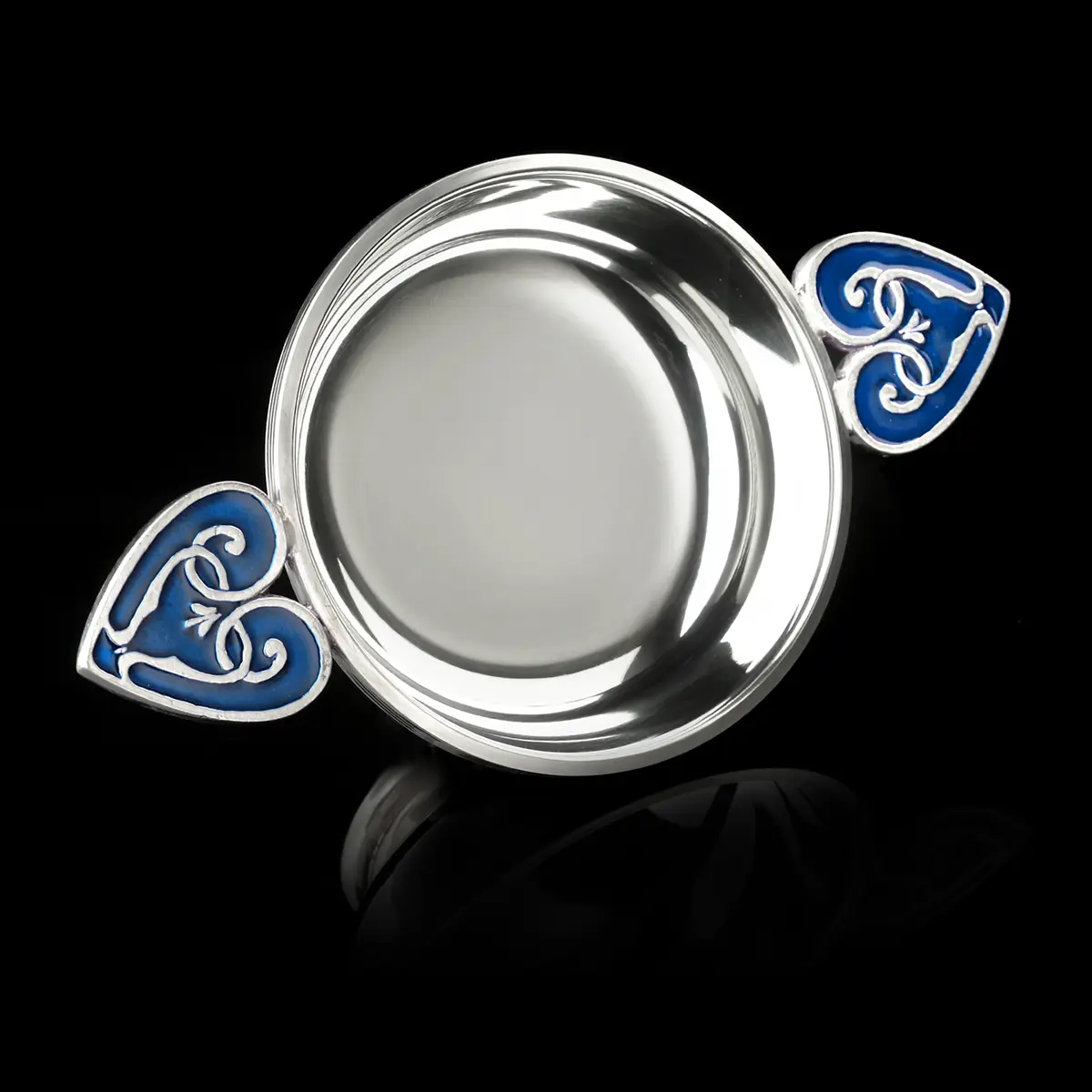 quaich-highland-whisky-schottland-zinn-silber-ermaille-004 St. Andrews Heart of the Highlands - Schottischer Whisky Quaich - Zinn & blaue Emaille