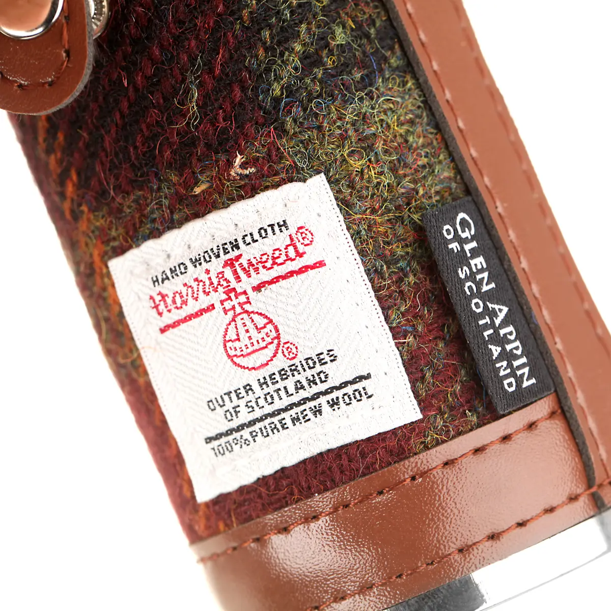 hunting-flask-jagd-flasche-edelstahl-harris-tweed-schottland-tartan-017 Harris Tweed Flask / Campingflasche in Rust Check Tartan