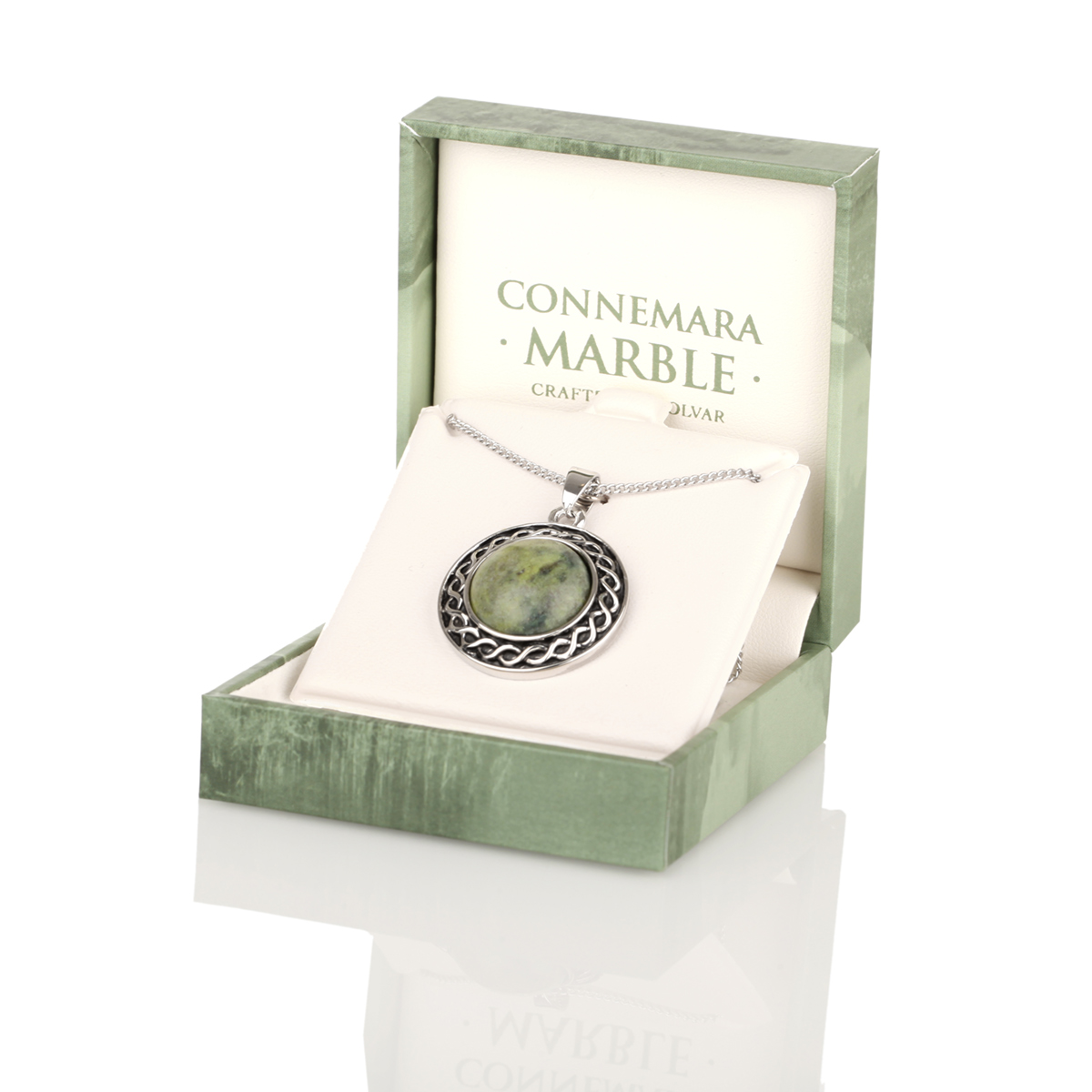 Silver Celtic Shield - Irische Kette aus Connemara Marmor & Sterling Silber