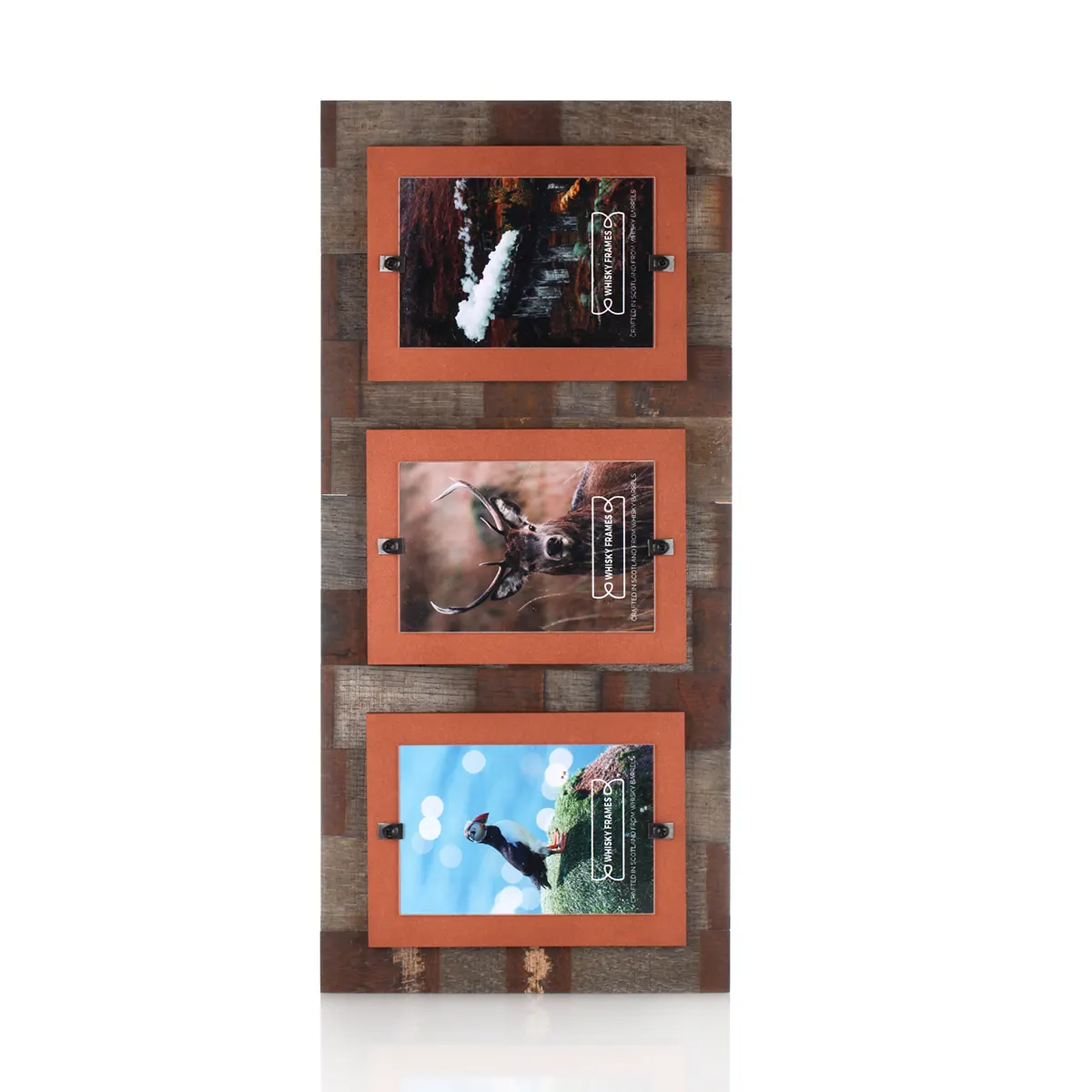 Whiskyfass-Fotorahmen 3x 10x15 cm - Handgefertigt aus recyceltem Fassholz (Eiche) Whiskyfass-Fotorahmen 3x 10x15 cm - Handgefertigt aus recyceltem Fassholz (Eiche)