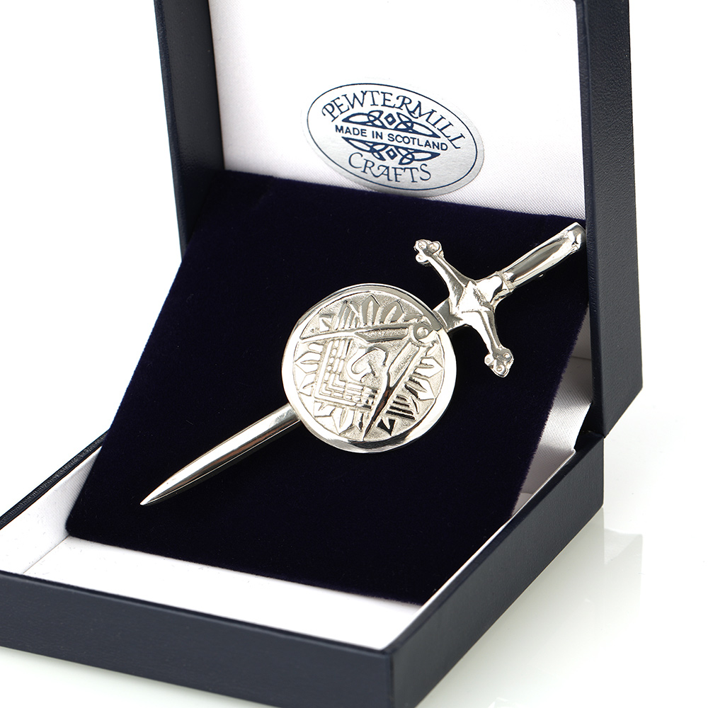 Masonic Kilt Pin aus Schottland - Mit Freimaurer Wappen - Winkelmaß & Zirkel
