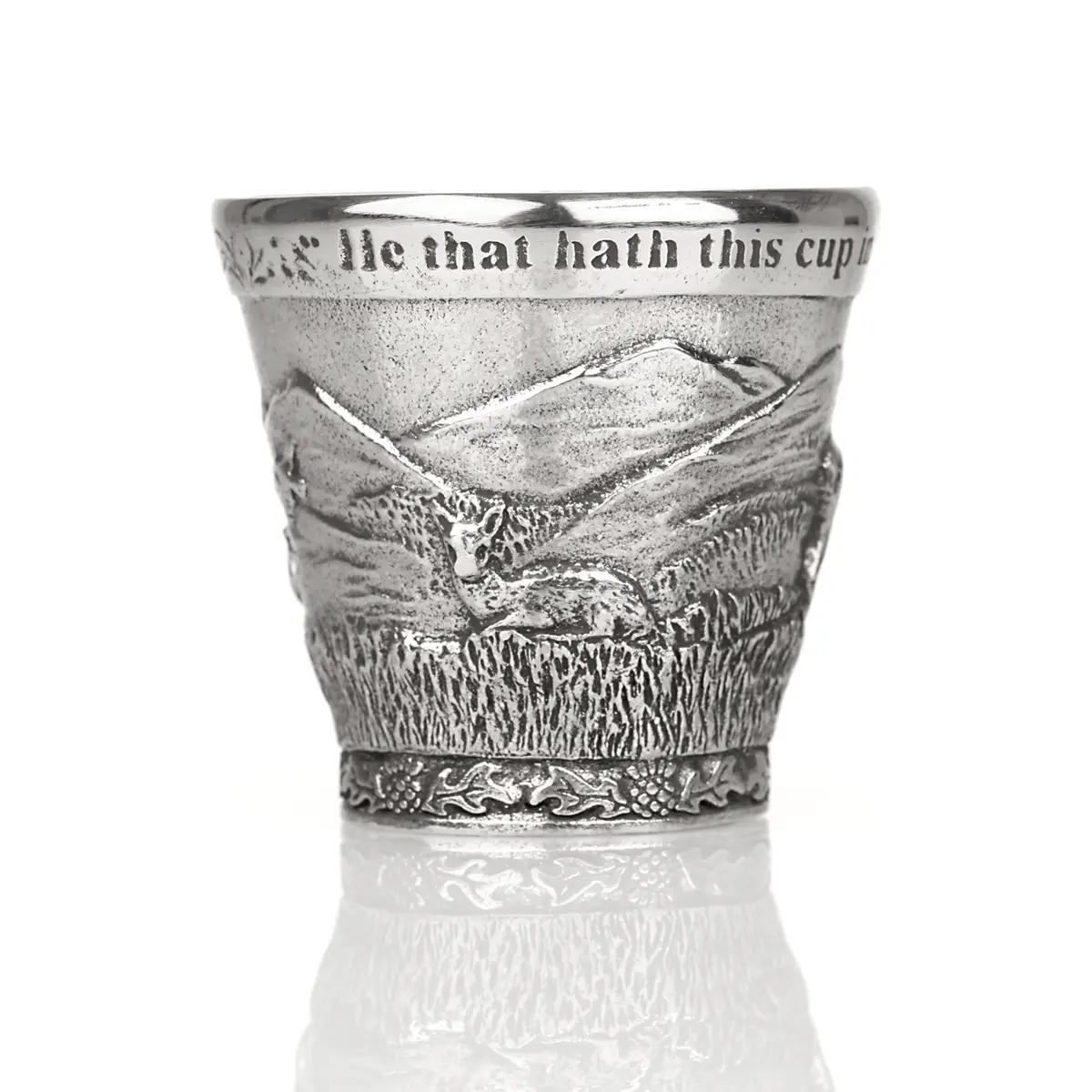 shot-glas-becher-silber-zinn-shottland-highlands-002 Highland Dram Cup Shotbecher - keltischer Schnapsbecher aus Zinn