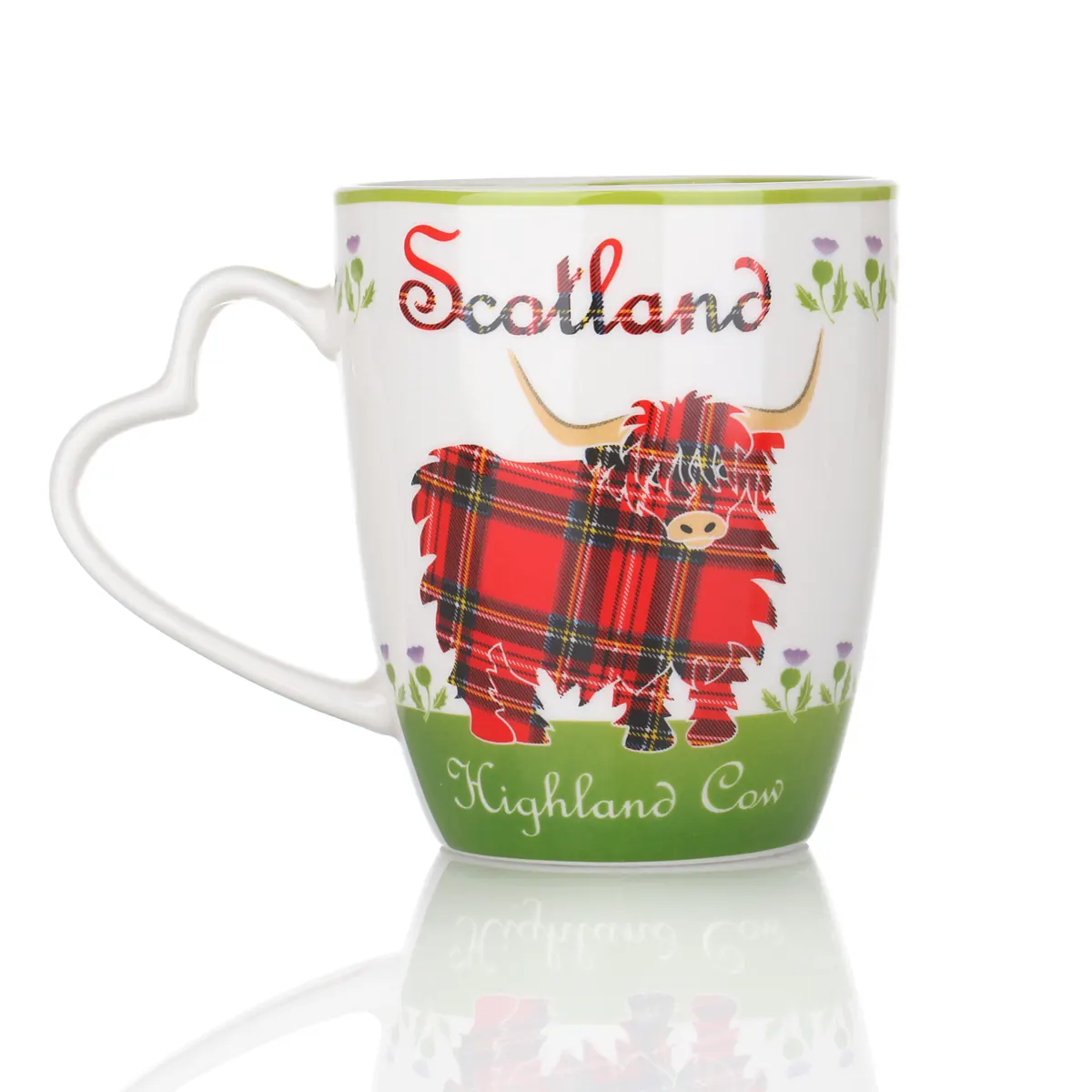 Highland Cow Mug - Kaffeebecher aus Keramik mit schottischem Rind & Tartan-Muster