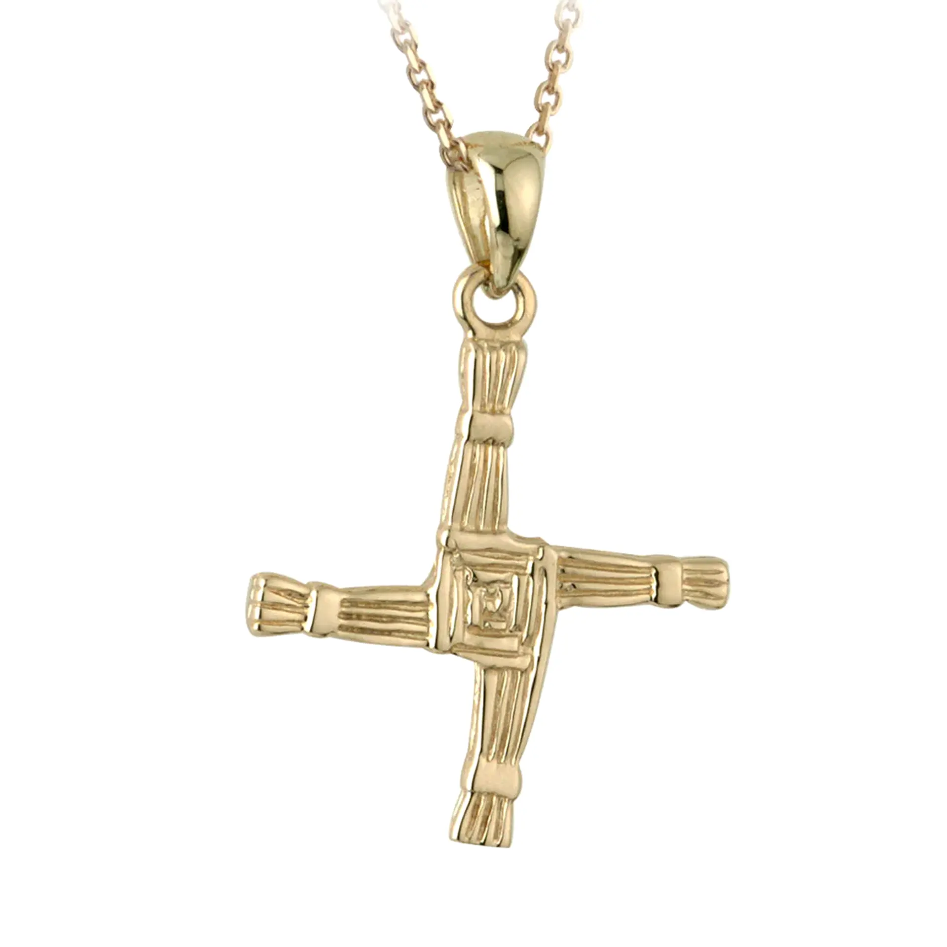 St. Brigid's Kreuz Anhänger – 10K Gold inkl. Goldkette - Handgefertigt in Irland
