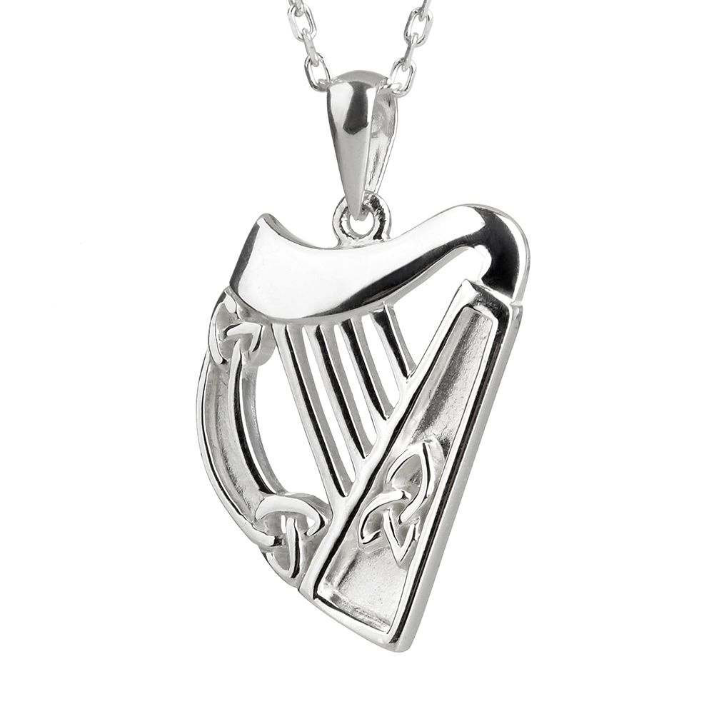 irish-harp-harfe-solvar-silber-002 Irish Harp - Kette & Anhänger - Irische Harfe aus Irland mit keltischem Muster