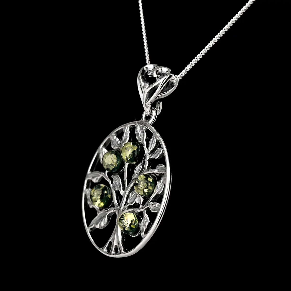 Green Tree Of Life - Irische Lebensbaum Kette aus grünem Bernstein & Sterling Silber Green Tree Of Life - Irische Lebensbaum Kette aus grünem Bernstein & Sterling Silber