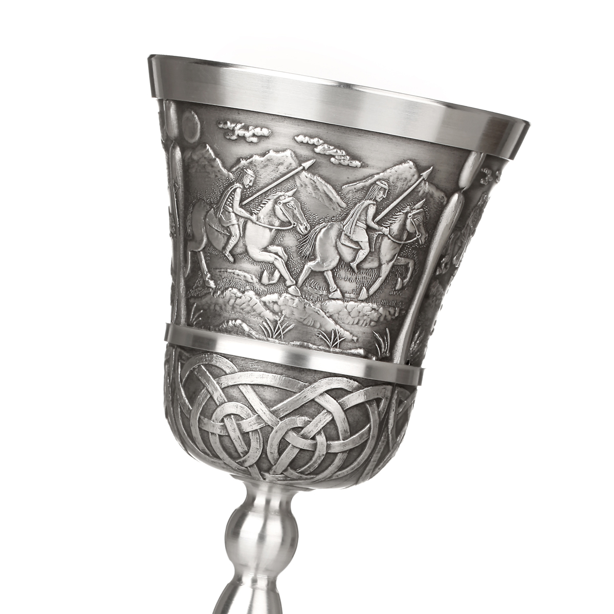 Weinkelch-zinn-keltisch-silber-mittelalter-irland-mythical-ireland-012 Mythical Ireland - Na Fianna - irischer Weinkelch aus Zinn mit keltischen Motiven