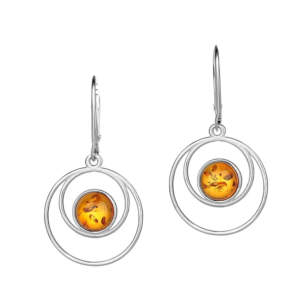 Amber Silver Circles - Irische Ohrstecker aus honigfarbenem Bernstein & Sterling Silber