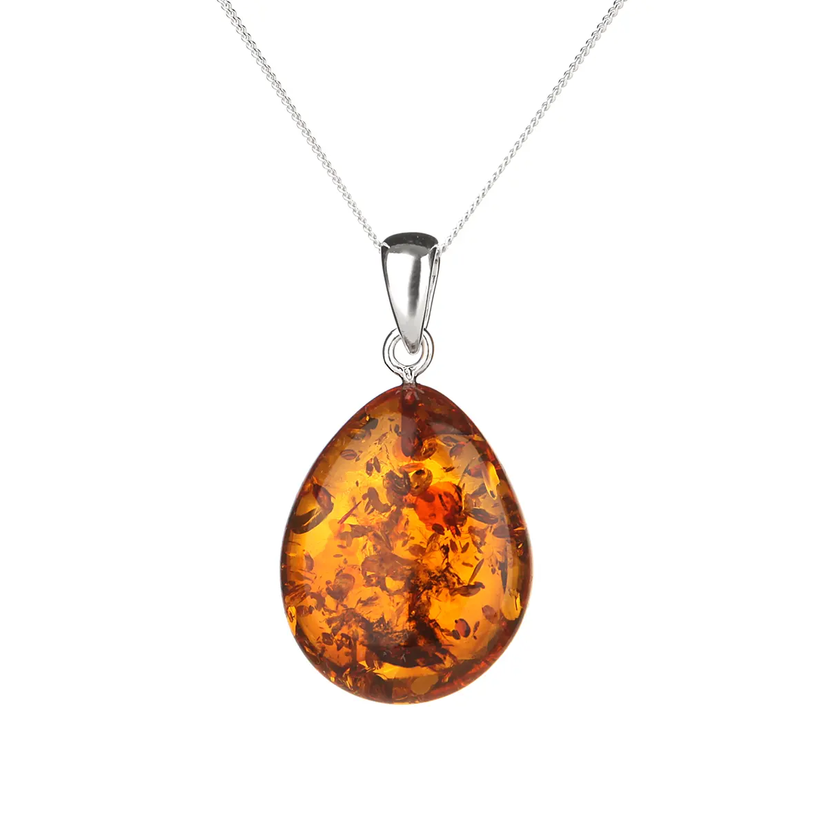 Classic Amber Drop - Irischer Anhänger aus honigfarbenem Bernstein & Sterling Silber