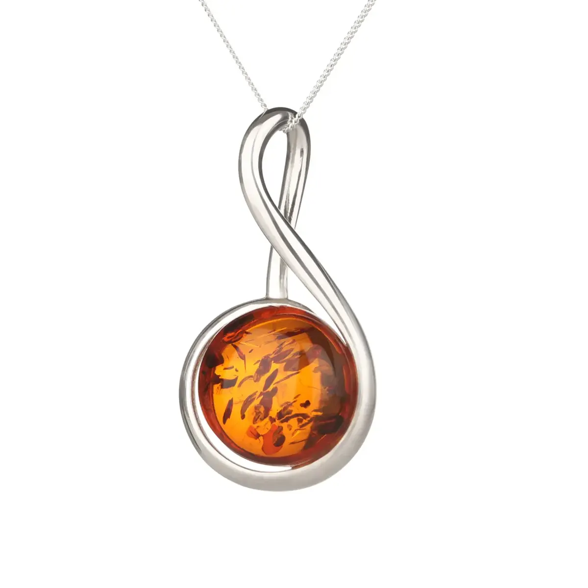 Amber Circle - Irische Kette aus cognacfarbenem Bernstein & Sterling Silber