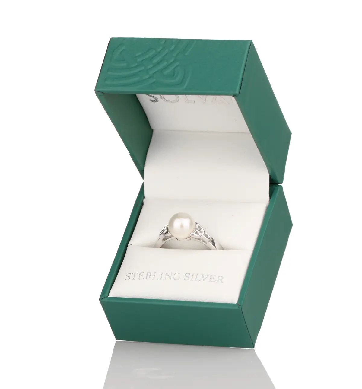 Ring-Irland-Keltisch-Trinity-Perle-Silber-004 Trinity Pearl Ring - Sterling Silber mit Perle - handgefertigt in Irland