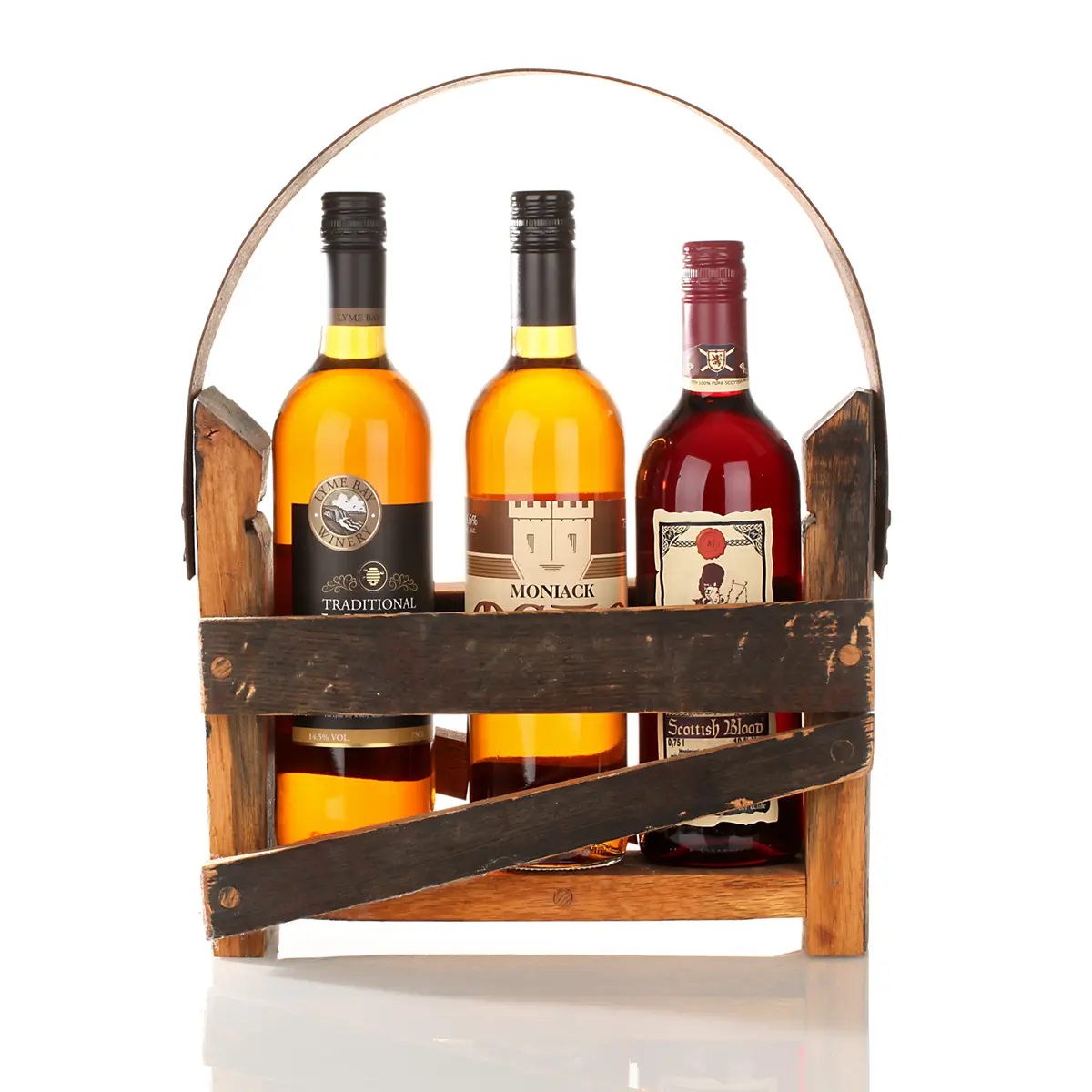 wein-flaschen-traeger-whisky-fass-recycled-schottland-001 Flaschenträger aus recycelten schottischen Whiskyfass - für 3 Weinflaschen