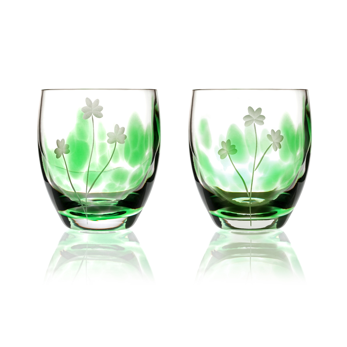 whiskey-glas-irland-irish-shamrock-kleeblatt-003-a2 2 x Irish Shamrock Whiskey Tumbler - Handgefertigtes Kristallglas aus Irland