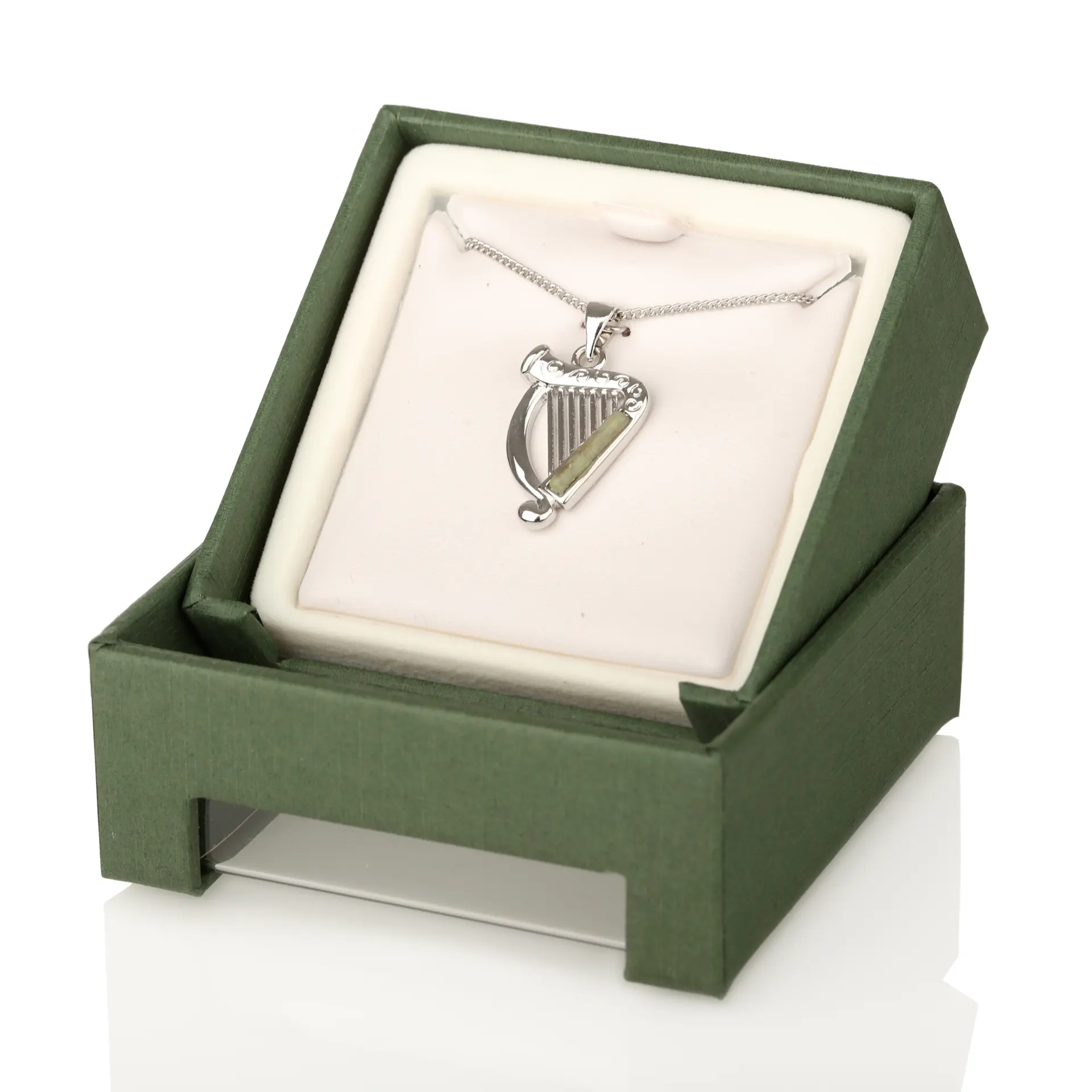 Irische Harfe mit keltischen Ornamenten und Connemara Marmor Irische Harfe mit keltischen Ornamenten und Connemara Marmor