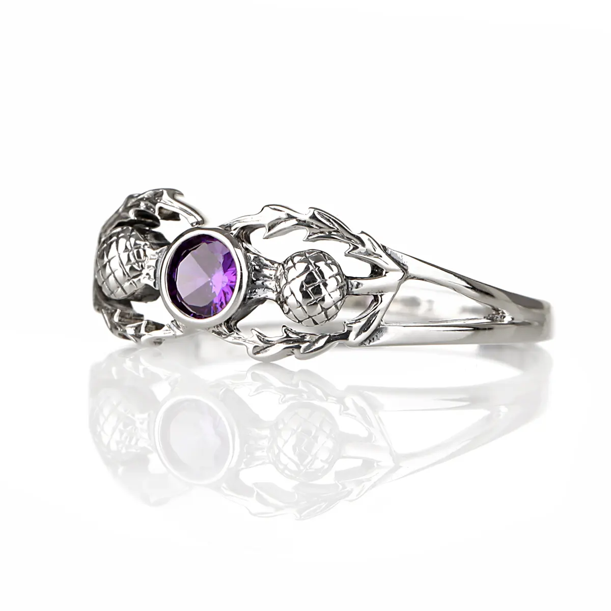 Crystal Scottish Thistle - Sterling Silber Ring mit schottischen Disteln & Kristall