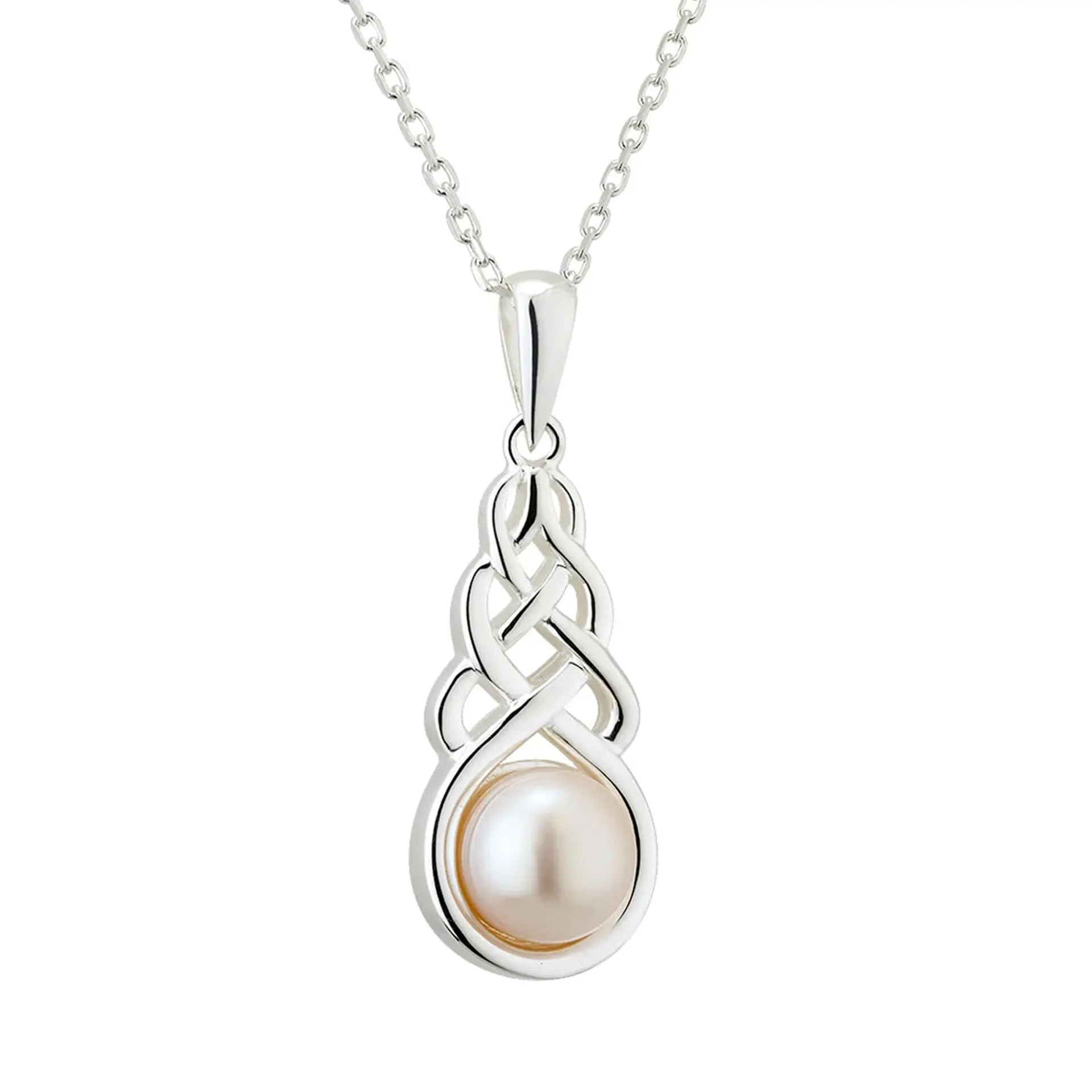 Anhänger mit keltischem Knoten und Perle - Sterlingsilber handgefertigt in Irland Anhänger mit keltischem Knoten und Perle - Sterlingsilber handgefertigt in Irland