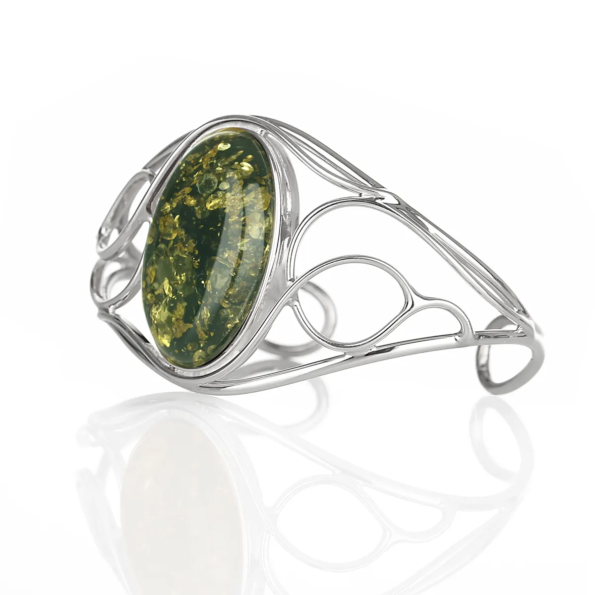 Green Amber Bangle - Irischer Armreif aus grünem Bernstein & Sterling Silber