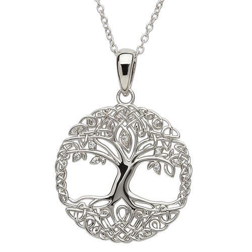 Lebensbaum Kette aus Irland - Silber mit keltischen Ornamenten & Kristallen