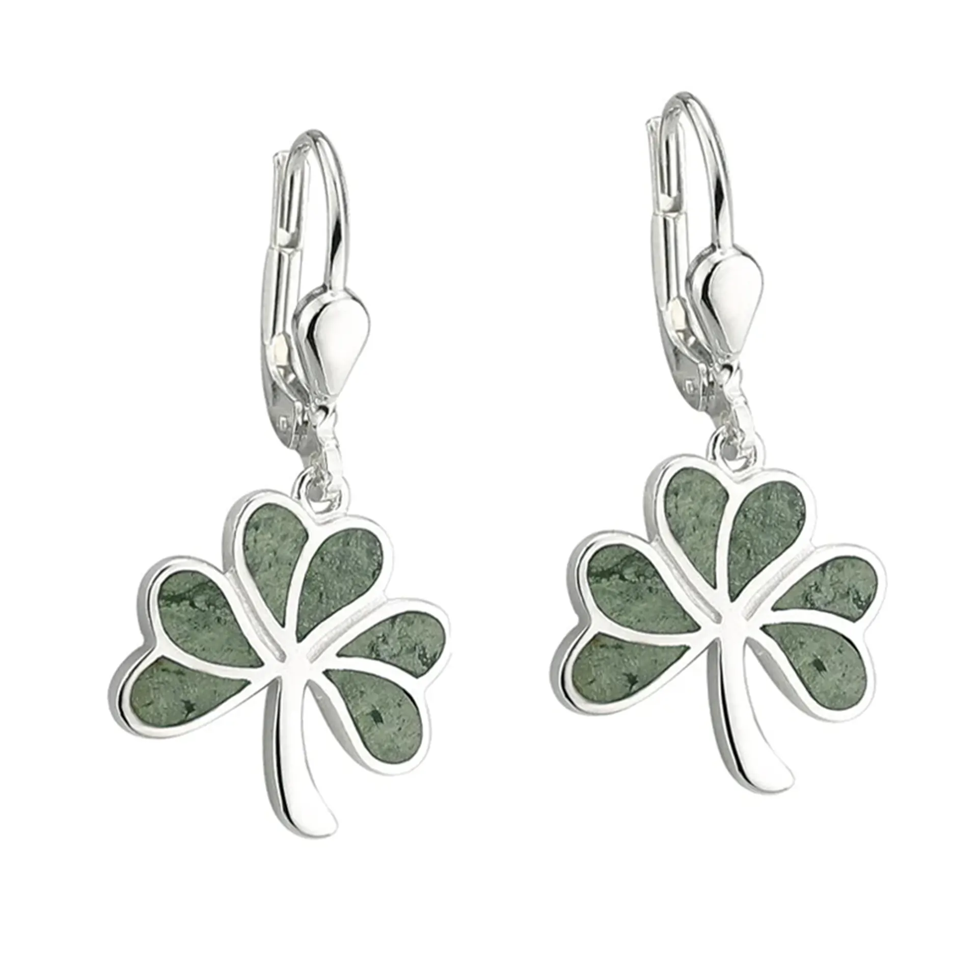 Irish Shamrock - Irisches Kleeblatt Ohrstecker aus Sterlingsilber & Connemara Marmor