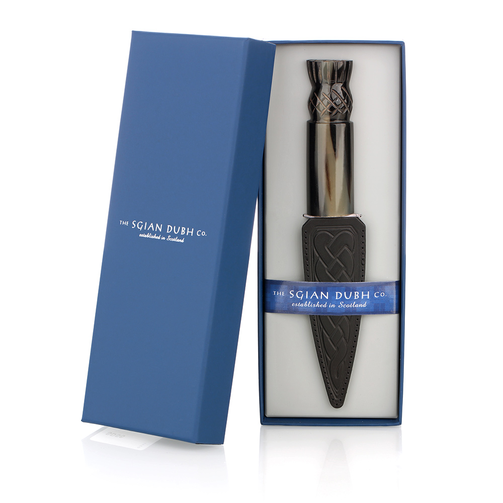 Oxhorn-Thistle-Daywear-Sgian-Dubh-002 Highland Sgian Dubh - Schottische Distel - Horn & Edelstahl mit Lederscheide