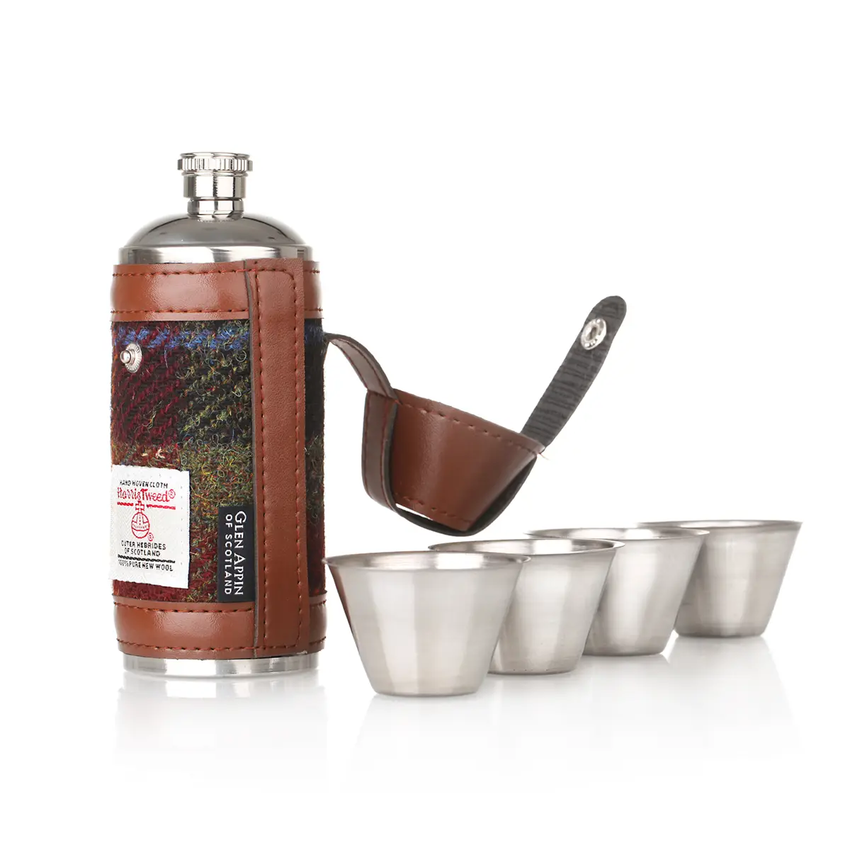 hunting-flask-jagd-flasche-edelstahl-harris-tweed-schottland-tartan-016 Harris Tweed Hunting Flask / Jagdflasche in Rust Check Tartan