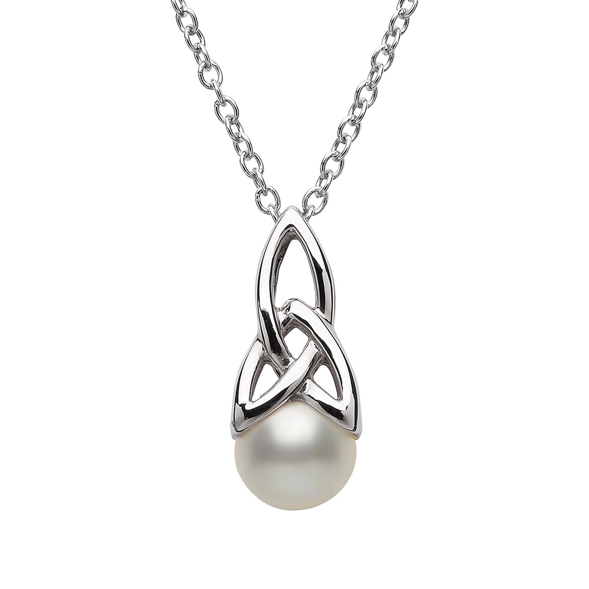 Keltischer Trinity Anhänger mit Kette aus Irland - Sterling Silber & Perle