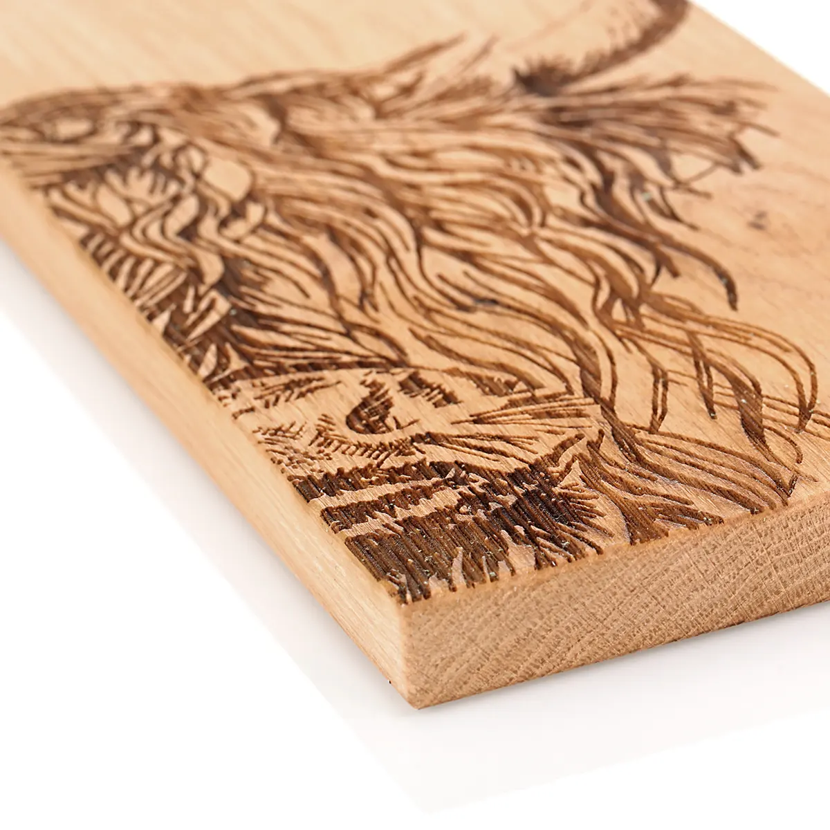 Schneidebrett-Holz-Paddel-Eiche-Oak-Schottland-Highland-Cow-Rind-010 Highland Cow Servierpaddel - Eichenholz Schneidebrett Made in Scotland