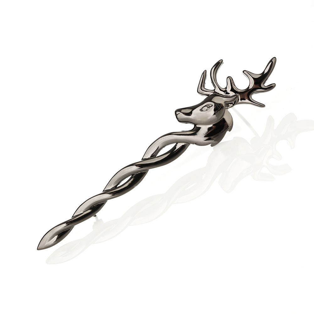 Staghorn Gunmetal Kilt Pin aus Schottland - Hirschkopf & keltische Knoten