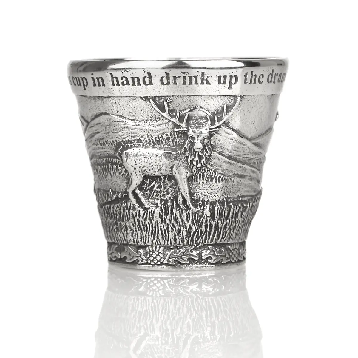 shot-glas-becher-silber-zinn-shottland-highlands-001 Highland Dram Cup Shotbecher - keltischer Schnapsbecher aus Zinn