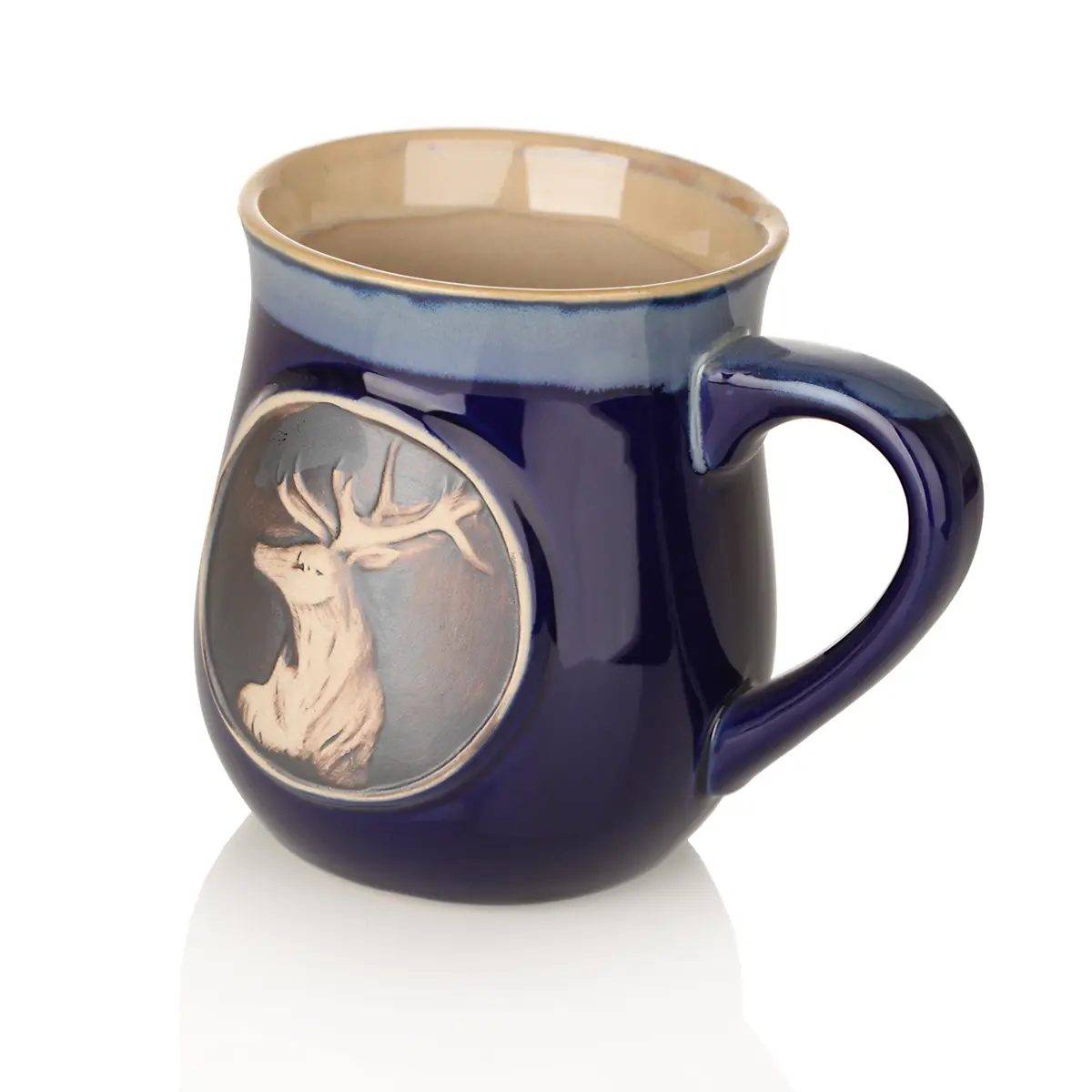 kaffee-becher-mug-tasse-schottland-highland-stag-hirsch-005 Highland Stag Stoneware Mug - Schottischer Hirsch Keramik Becher in Blau