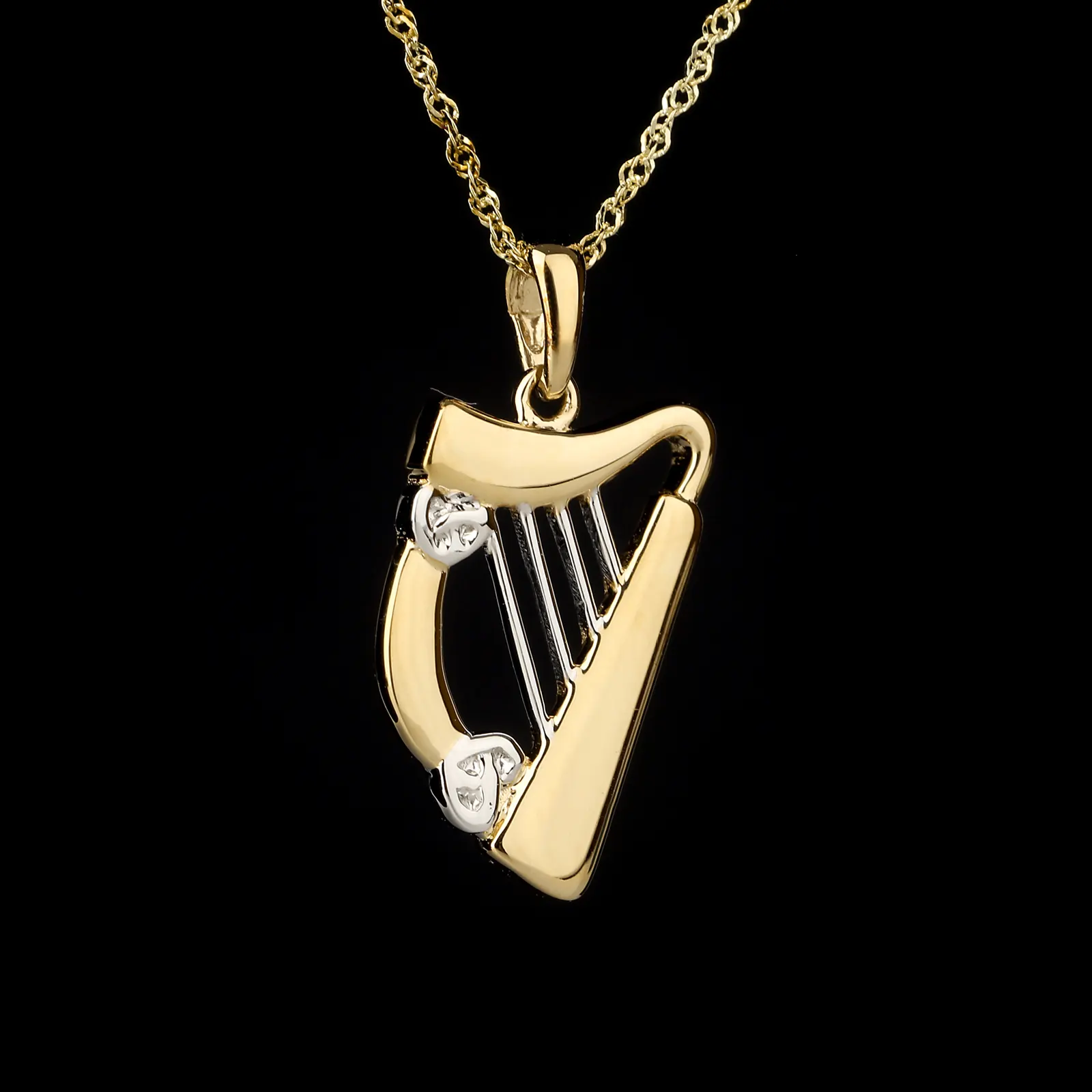 Two Tone Irish Harp - fein gearbeitete irische Harfe - 14K Gold