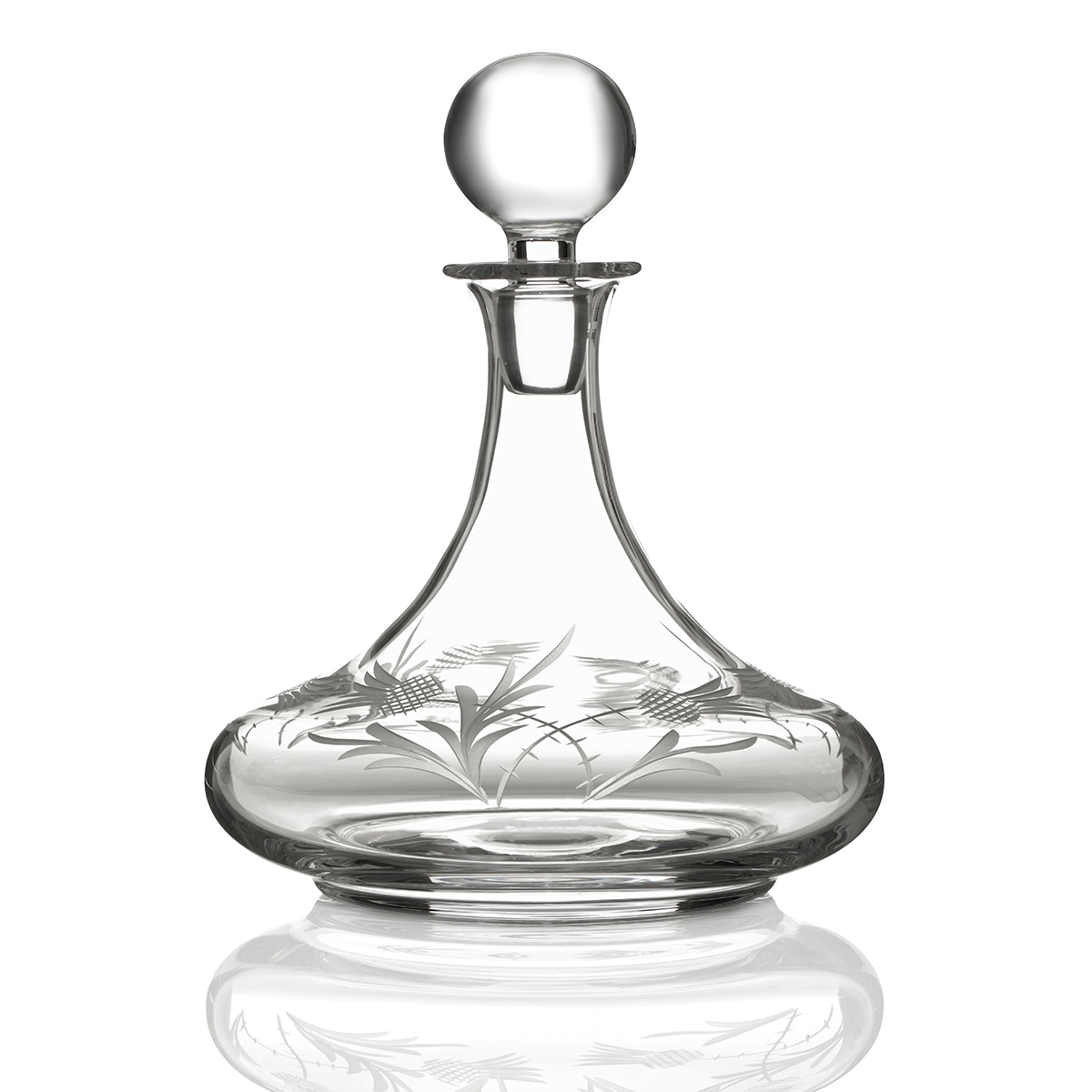 Flower Of Scotland Ships Decanter - handgefertigte Kristallglas Whiskykaraffe mit gravierten Disteln
