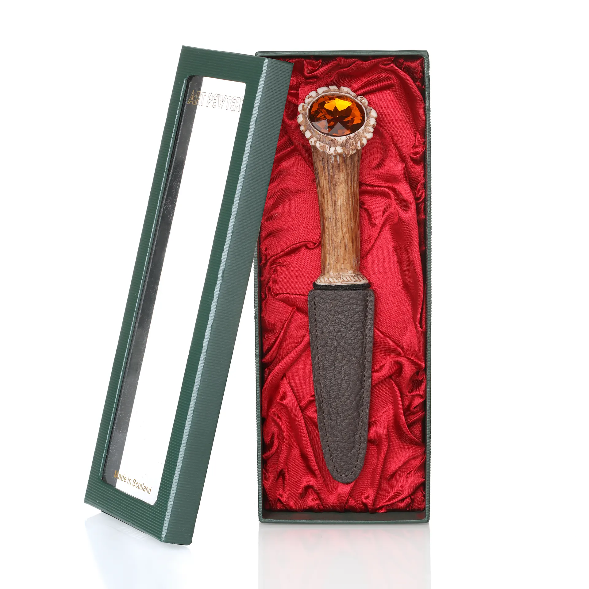 Cairngorm Sgian Dubh in Hirschhorn-Optik mit Kristall – Handgefertigt in Schottland