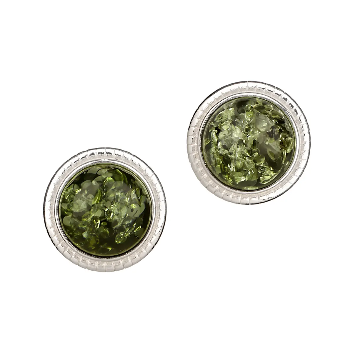 Green Amber Circle - Irische Ohrstecker aus grünem Bernstein & Sterling Silber