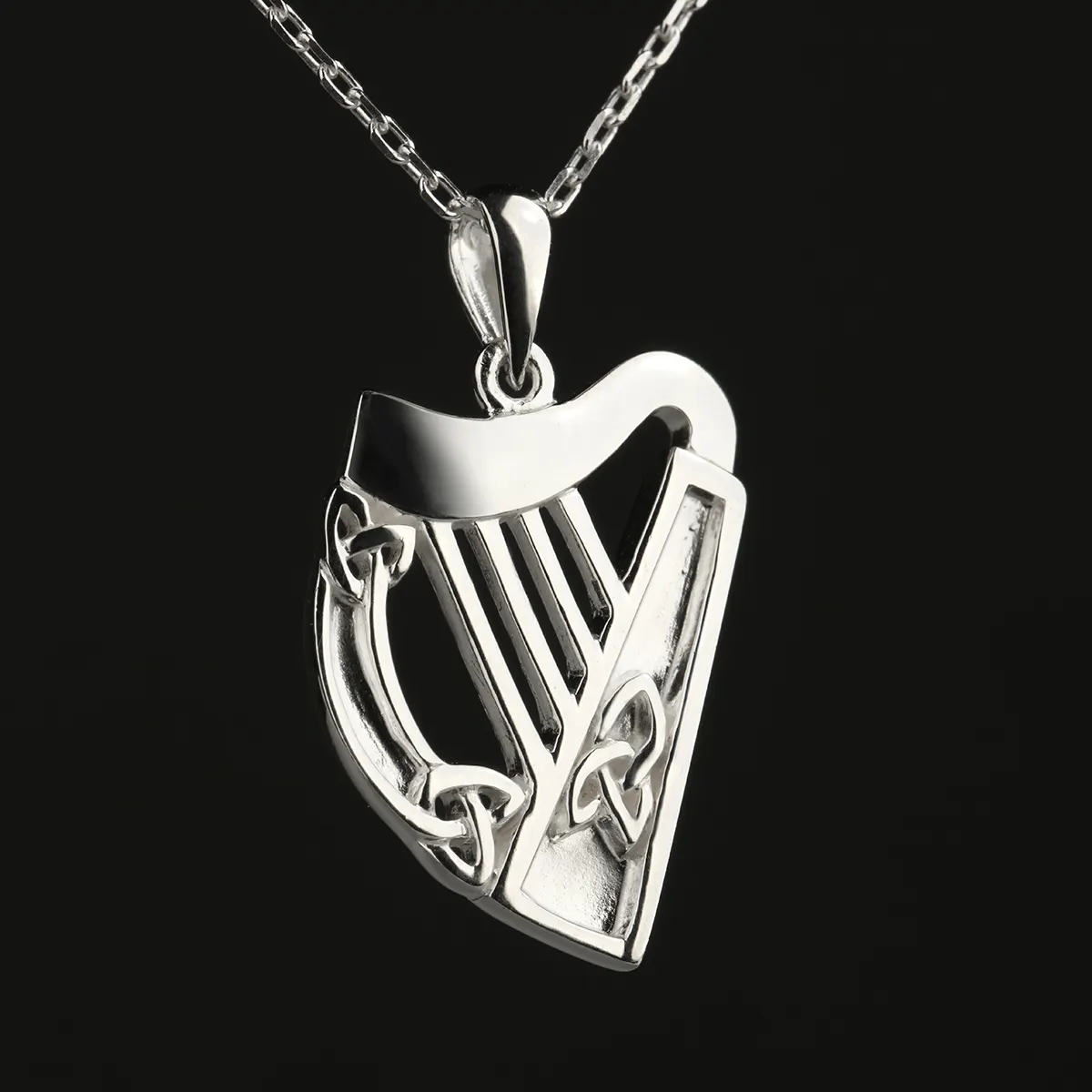 Irische Harfe Anhänger aus Sterlingsilber mit keltischen Trinity-Knoten