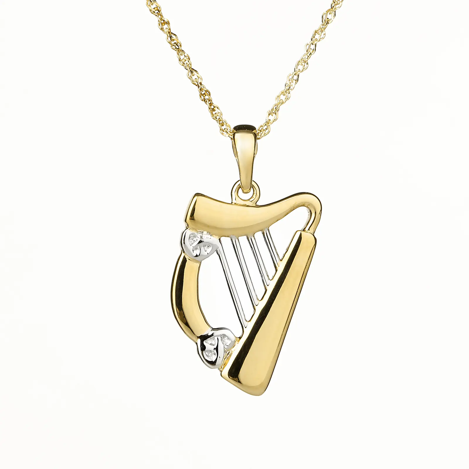 Two Tone Irish Harp - fein gearbeitete irische Harfe - 14K Gold