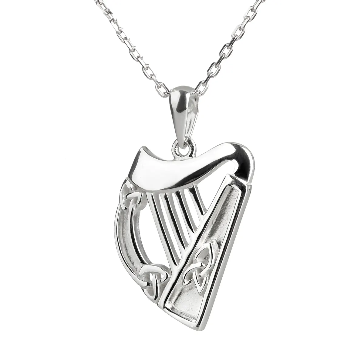 Irische Harfe Anhänger aus Sterlingsilber mit keltischen Trinity-Knoten