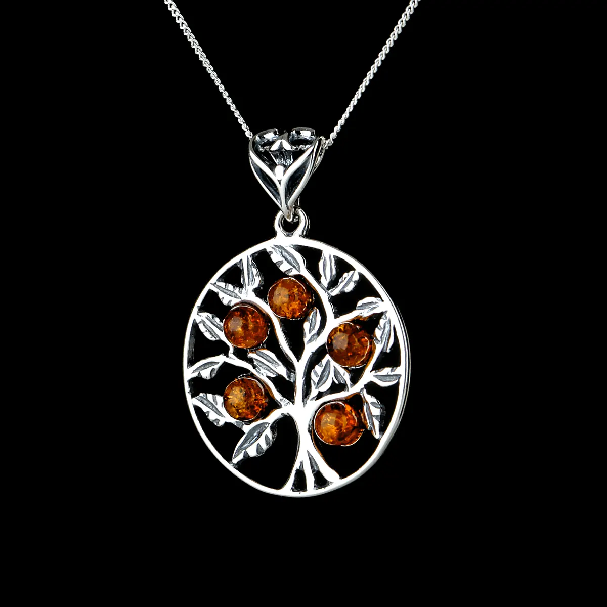 Honey Amber Tree Of Life - Irische Lebensbaum Kette aus honigfarbenem Bernstein & Sterling Silber