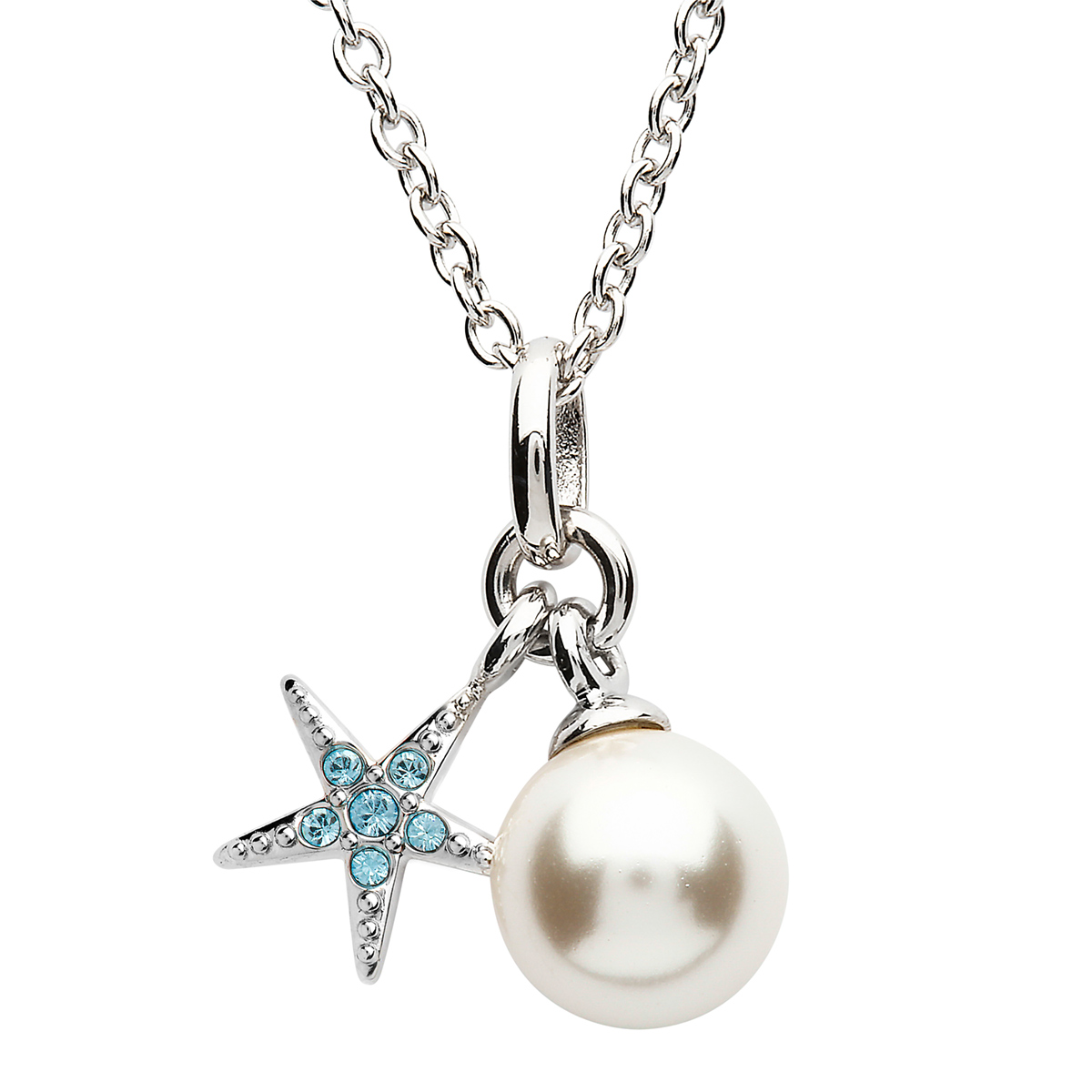 Ocean Aqua Pearl Starfish - Seestern Kette aus Sterling Silber mit Perle & Swarovski Kristall
