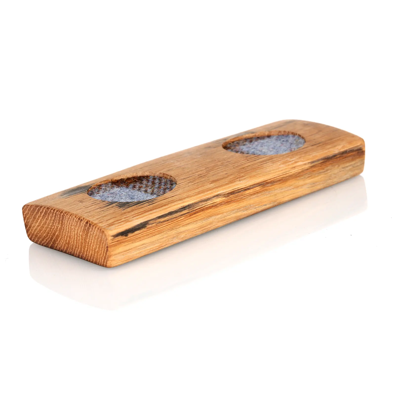 Whisky Fass Flight Tray aus Eiche - Untersetzer für 2 Glencairn Tasting Gläser