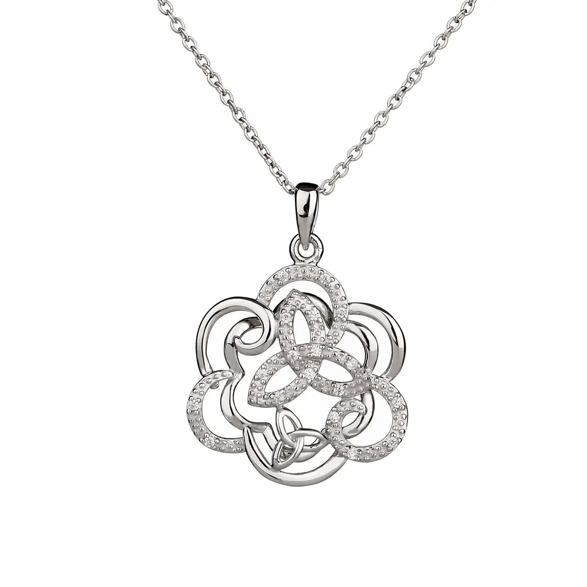 Kette-Anhaeger-keltisch-trinity-kristall-silber-001 Trinity Celtic Crystal - Keltische Kette aus Irland - Sterling Silber & Kristall