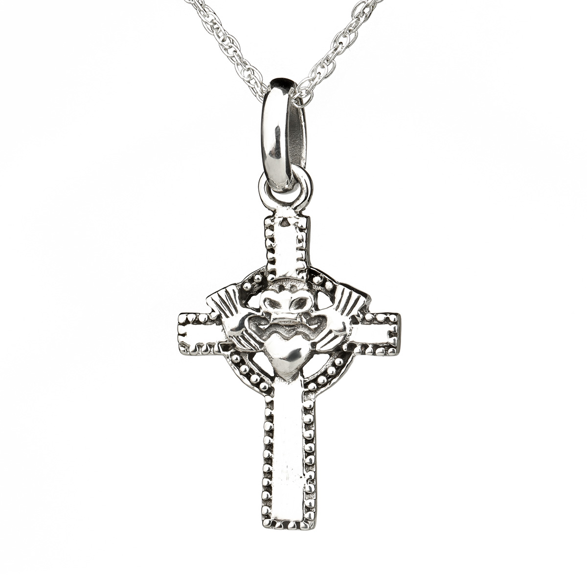 Keltisch-Kreuz-Silber-002 Claddagh Cross - Keltisches Kreuz aus Sterlingsilber - Handgefertigt in Schottland