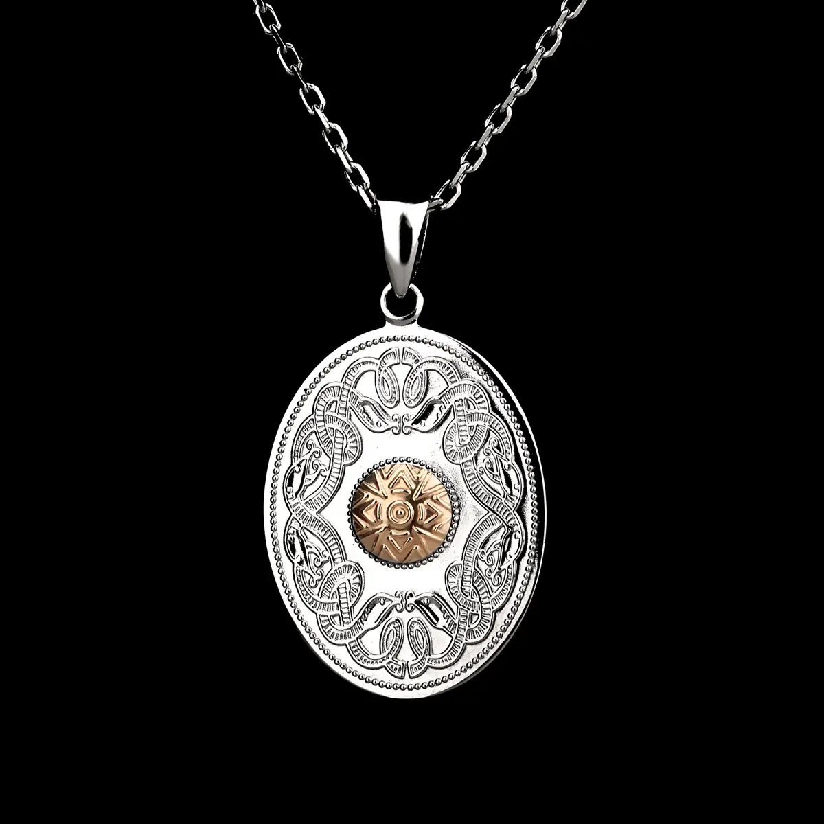 kette-anhaenger-keltisch-celtic-warrior-irland-silber-gold-002 Celtic Warrior - Oval 18K Gold Bead Necklace - keltische Kette aus Irland