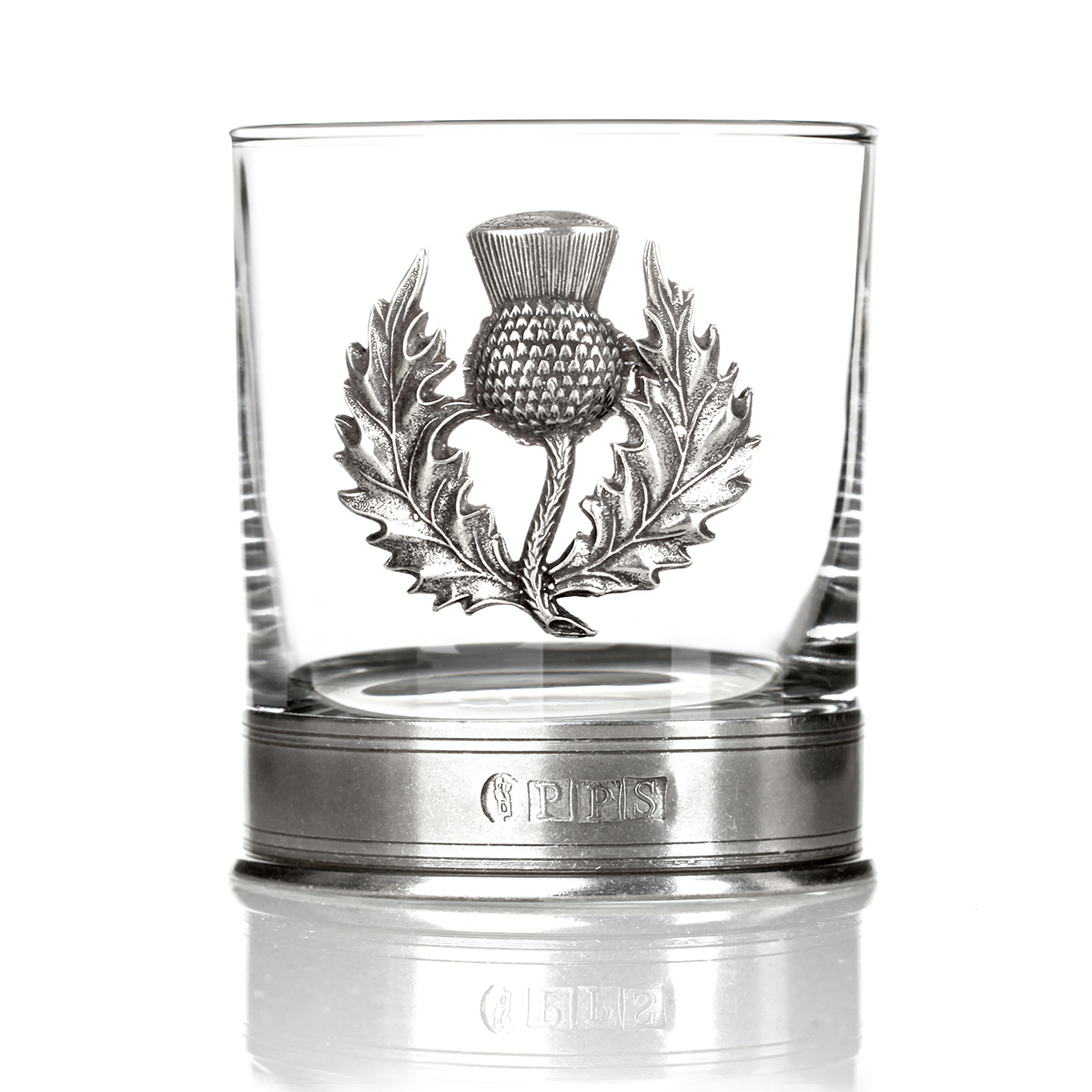 Scottish Thistle Tumbler - Handgefertigtes Whisky Glas mit schottischer Distel aus Zinn