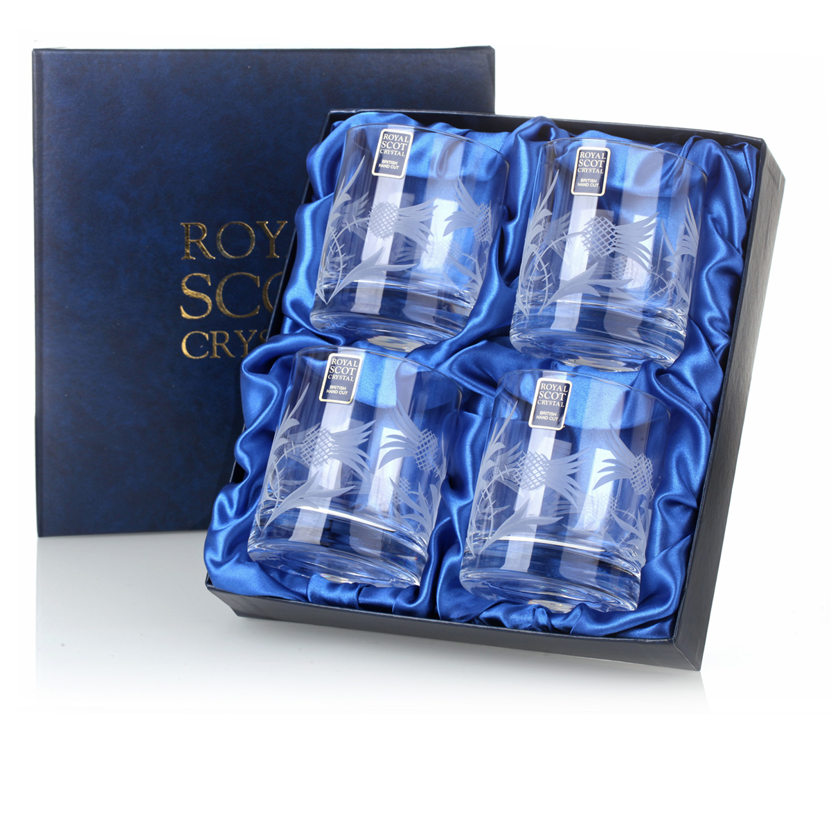 dram-tumbler-whisky-kristall-glas-distel-thistle-4er-003 Flower of Scotland - Geschenkset - 4 x Kristall Whisky Glas mit gravierten Disteln